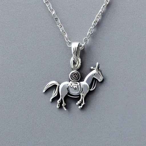 Prompt: a lovely silver unicorn necklace pendant