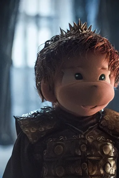 Image similar to very very intricate photorealistic photo of yoshi in an episode of game of thrones, photo is in focus with detailed atmospheric lighting, award - winning details