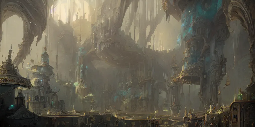 Image similar to inside an incredible palace, Peter Mohrbacher, matte painting, artstation