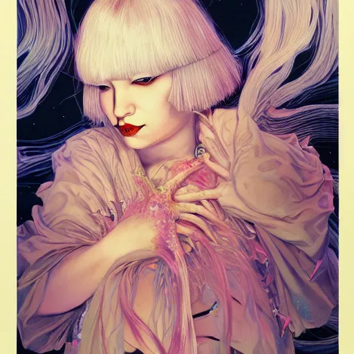 Image similar to portrait of crazy beautiful singer sia kate isobelle furler, ymmetrical, by yoichi hatakenaka, masamune shirow, josan gonzales and dan mumford, ayami kojima, takato yamamoto, barclay shaw, karol bak, yukito kishiro