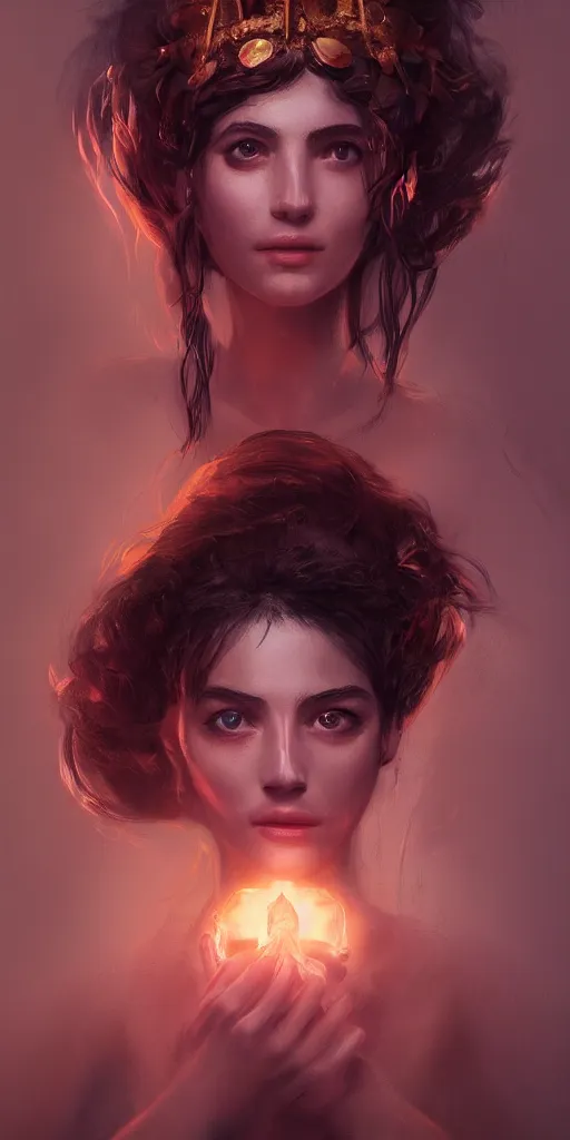 Image similar to cinematic portrait of a girl goddess of endless transgression of life and death in paradise, concept art trending on artstation, glowing light 8 k