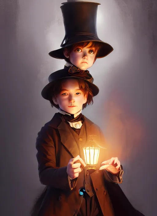 Image similar to character concept art of a victorian child magician, key visual, realistic shaded perfect face, fine details, dystopian environment and background, by stanley artgerm lau, wlop, rossdraws, james jean, andrei riabovitchev, marc simonetti, and sakimichan, trending on artstation