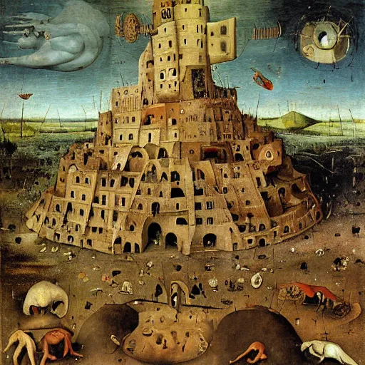 Prompt: worms infestation of Babylon, Decay, by Hieronymus Bosch, by Pieter Bruegel The Elder, by Salvador Dali