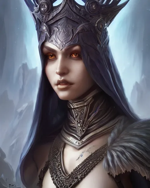 Image similar to dark elf princess, highly detailed, d & d, fantasy, highly detailed, digital painting, trending on artstation, concept art, sharp focus, illustration, global illumination, shaded, art by artgerm and greg rutkowski and fuji choko and viktoria gavrilenko and hoang lap