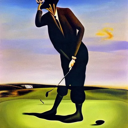 Image similar to surrealist painting of a walrus playing golf, salvador dali,