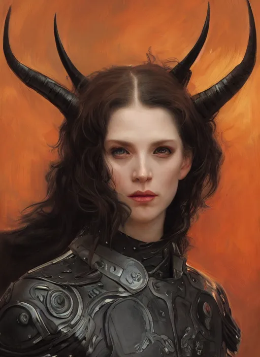 Prompt: portrait demon half human, elegant, wearing a bomber jacket, armor, hyper realistic, horns, extremely detailed, dnd character art portrait, fantasy art,, dramatic lighting, vivid colors, deviant art, artstation, by edgar maxence and caravaggio and michael whelan and delacroix, lois van baarle and bouguereau