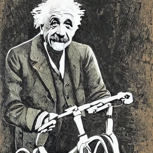 Image similar to Albert Einstein running the tour the france by Dave McKean