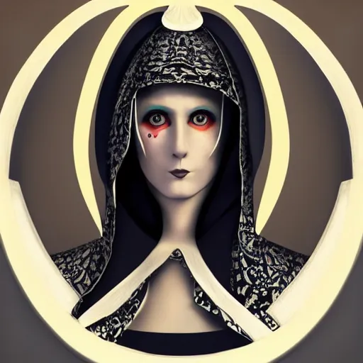 Image similar to beautiful female character inspired by venice carnival and nun | | digital artwork made by greg rutswork and lois van barlee, symmetrical, anatomically correct