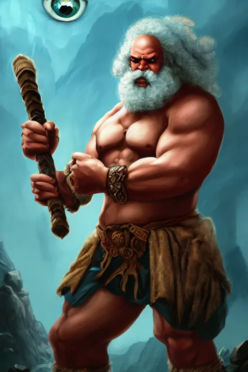 Image similar to character portrait of buff barbarian karl marx with a tattoo of an eye on the forehead, dungeons and dragons artwork, dynamic composition, dramatic lighting, trending on artstation, award winning art, stylized painting by leonardo da vinci, raphael and richard corben, concept art, 4 k, 8 k, gold and teal color scheme