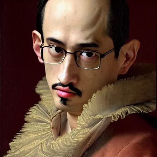 Image similar to A 17th century Baroque Painting of Filthy Frank, grainy, realistic, hyperrealistic, very realistic, very very realistic, highly detailed, very detailed, extremely detailed, detailed, digital art, trending on artstation, detailed face, very detailed face, very detailed face, realism, HD Quality, 8k resolution, intricate details, body and head in frame, painting, oil painting, trending on deviantart, Baroque Painting