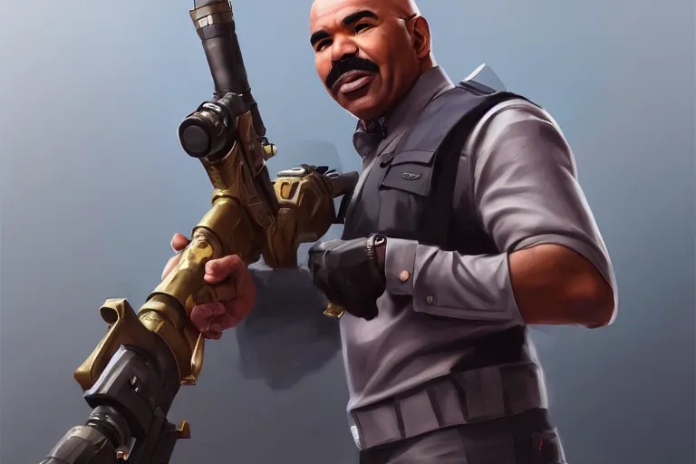 Prompt: portrait of steve harvey with a rocket launcher, family fued set, charlie bowater, artgerm, ilya kuvshinov, krenz cushart, ruan jia, realism, ultra detailed, 8 k resolution