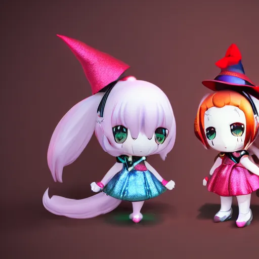 Image similar to cute fumo plush of a metallic reflective girl, global illumination reflectance probe, ssao, chibi anime, magical girl, witch, vray