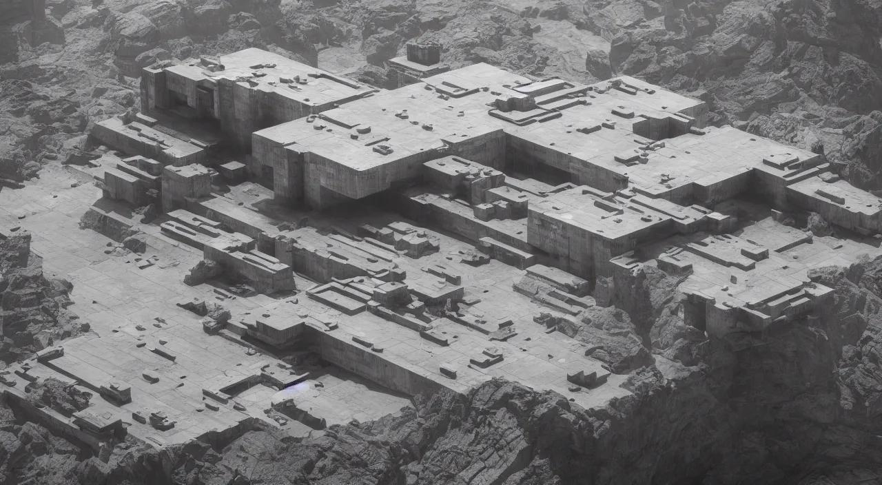 Image similar to big brutalist imperial military base on cliffs, drawing architecture, imperial architecture in rogue one, pritzker architecture prize, brutalism architecture, jan urschel