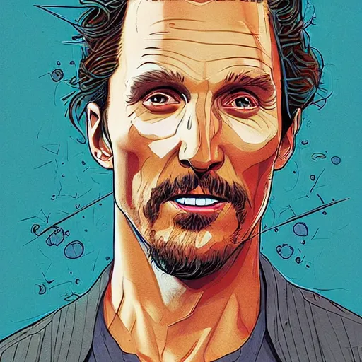 Image similar to a study of cell shaded portrait of matthew mcconaughey concept art, llustration, post grunge, concept art by josan gonzales and wlop, by james jean, Victo ngai, David Rubín, Mike Mignola, Laurie Greasley, highly detailed, sharp focus, alien, Trending on Artstation, HQ, deviantart, art by artgem