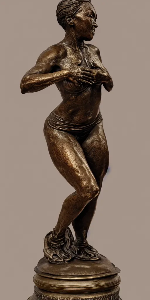 Prompt: detailed photo of sweet old bronze patina statue of most beautiful woman, full body portrait, various bending poses, photorealism, intricate detail, museum diffuse lighting