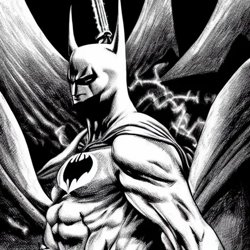 Prompt: batman in berserk, art by kentaro miura