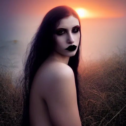 Prompt: photographic portrait of a stunningly beautiful goth emo female in soft dreamy light at sunset, contemporary fashion shoot, by edward robert hughes, annie leibovitz and steve mccurry, david lazar, jimmy nelsson, breathtaking, 8 k resolution, extremely detailed, beautiful, establishing shot, artistic, hyperrealistic, beautiful face, octane render