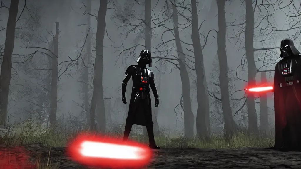 Prompt: Screenshot of Darth Vader as a villain in Dead By Daylight