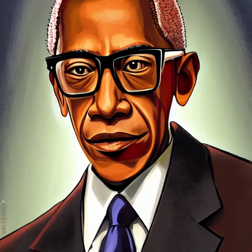 Image similar to portrait of obama as gus fring, anime fantasy illustration by tomoyuki yamasaki, kyoto studio, madhouse, ufotable, trending on artstation