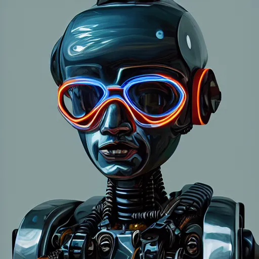 Prompt: concept art portrait of a diesel punk robot on a depth of field background, by cam sykes. an intricate, elegant, highly detailed digital painting, concept art, smooth, sharp focus, illustration, in the style of syd mead.