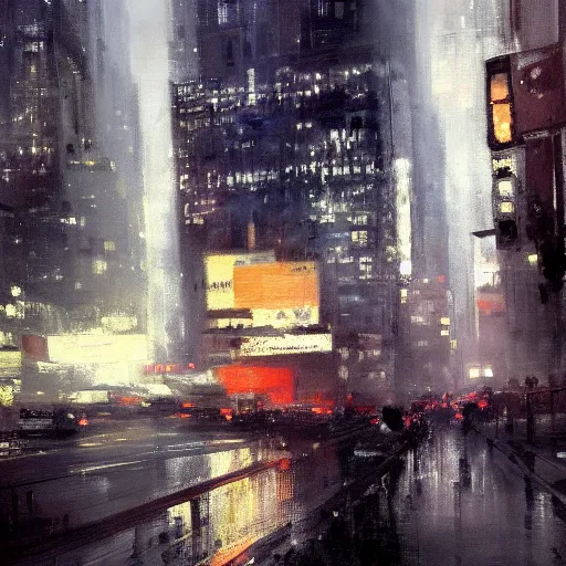 Image similar to a new york cityscape painting by jeremy mann, high resolution, 4 k