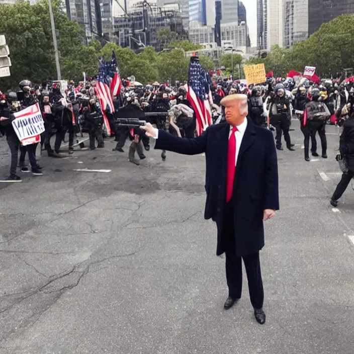 Image similar to a photo of donald trump with a gun in a protest