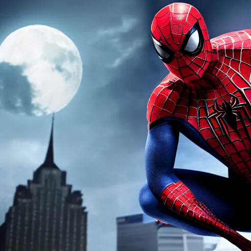 Image similar to characters portrait of Spiderman merged with MoonKnight, merged, 4k, highly detailed, cinematic lighting