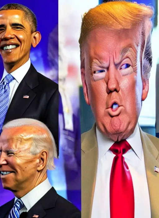 Image similar to : obama trump and biden as anime cartoon character design poke mon dragonball z