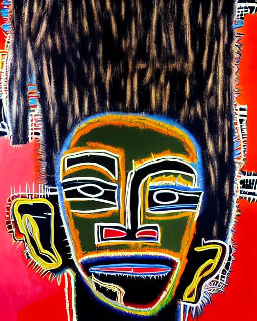 Image similar to A extremely ultra highly detailed majestic hi-res beautiful immaculate head and shoulders award winning painting stunning masterpiece of the face of a ultra highly detailed strong black ultra detailed African mask portrait by Jean-Michel Basquiat, 8k, high textures, ultra hyper sharp, insanely detailed and intricate, super detailed, 8k HDR ultra high quality