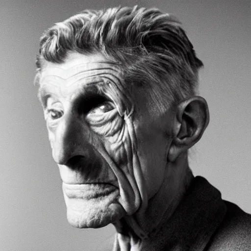 Image similar to samuel beckett's face on a piece of ham
