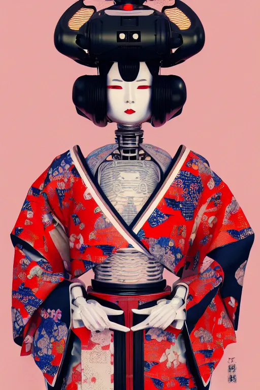 Prompt: full body portrait of a Japanese robot geisha with kanji tattoos and decals wearing a digital pixelated kimono, intricate design, photorealistic, octane render, raytraced, ultra fine detailed, character design, trending on artstation