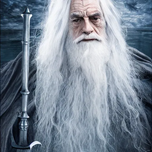 Prompt: ultra realistic illustration of charles peckham day as gandalf the white from lord of the rings the return of the king, full body, high quality, highly detailed, wide angle, illustration, digital art, full color