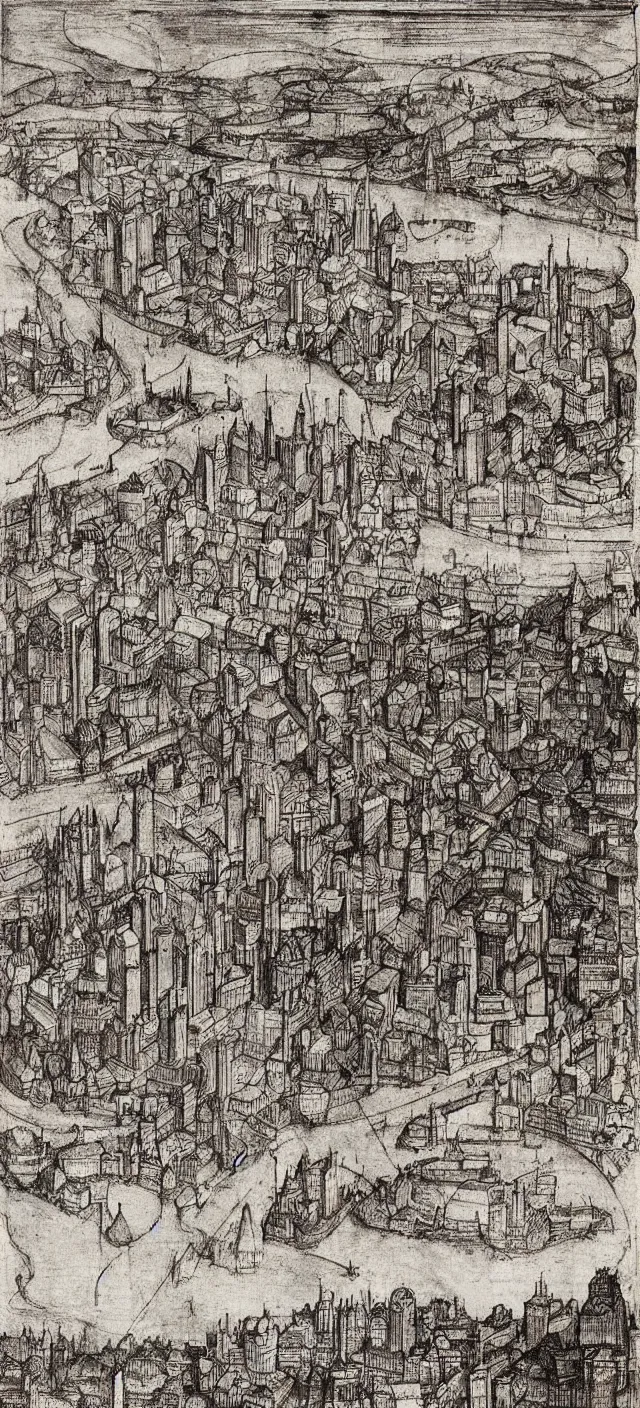 Image similar to a cityscape by albrecht durer and william blake, muted colors,