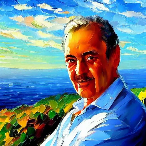 Prompt: a portrait of a 60 year old man in a scenic environment by Afremov, Leonid