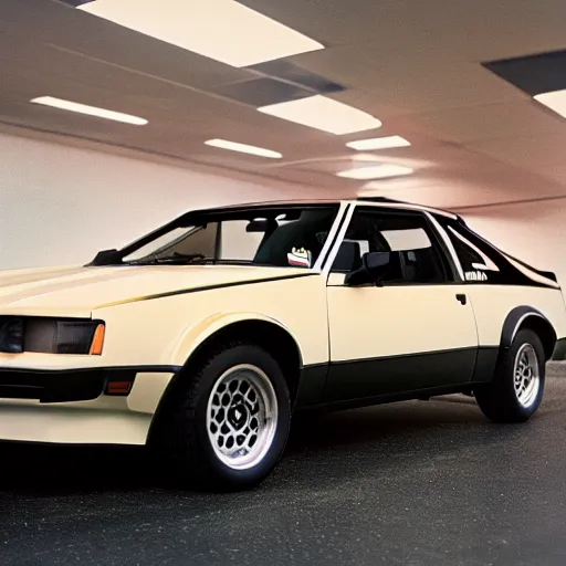 Prompt: 1980 Grand National GNX BMW M1, inside of an auto dealership, ektachrome photograph, volumetric lighting, f8 aperture, cinematic Eastman 5384 film