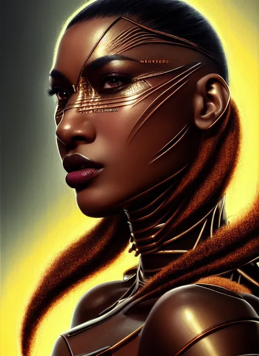 Prompt: portrait of cyber warrior, intricate, brown skin, sharp focus, octane render, detailed, beautiful, unreal engine, symmetrical!!, loreal, maybelline, sephora, loreal, artstation, art by karol bak, art by artgerm, rossdraws, makeup by pat mcgrath, cinematic, concept art, filmic, vsco