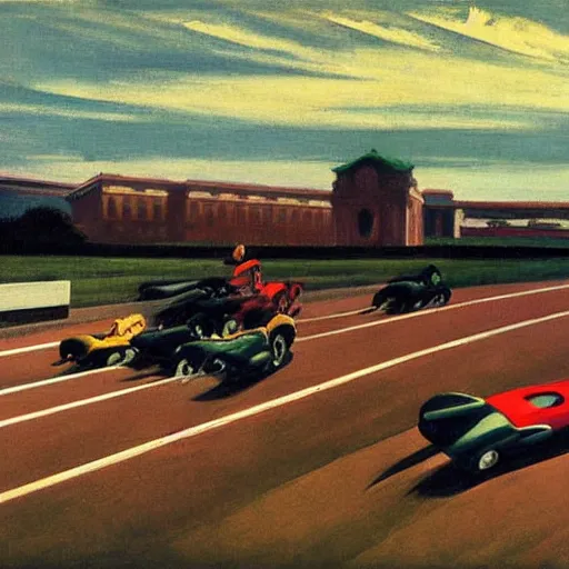 Prompt: racing photo finish by edward hopper