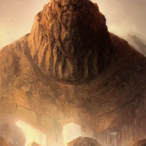 Prompt: A portrait of a golem made from magma, art by greg rutkowski, matte painting, trending on artstation, very detailed