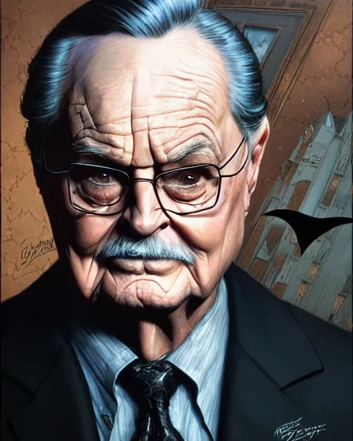 Prompt: mr. feeny from boy meets world as batman, character portrait, portrait, close up, concept art, intricate details, highly detailed by greg rutkowski, michael whelan and gustave dore