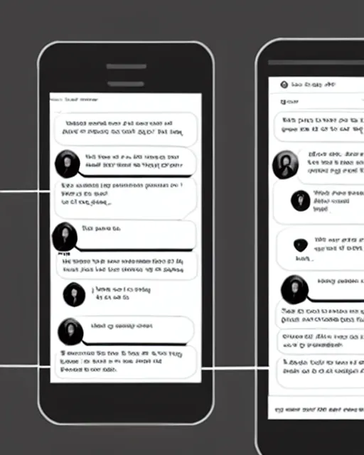 Prompt: a wireframe for a social chat application, black and white user experience