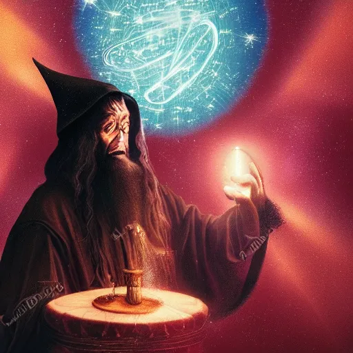 Prompt: Album cover of a Wizard pondering his orb