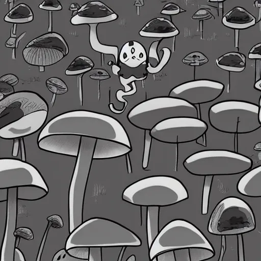 Image similar to grayscale void mushroom creature, pokemon, hayao miyazaki, digital illustration