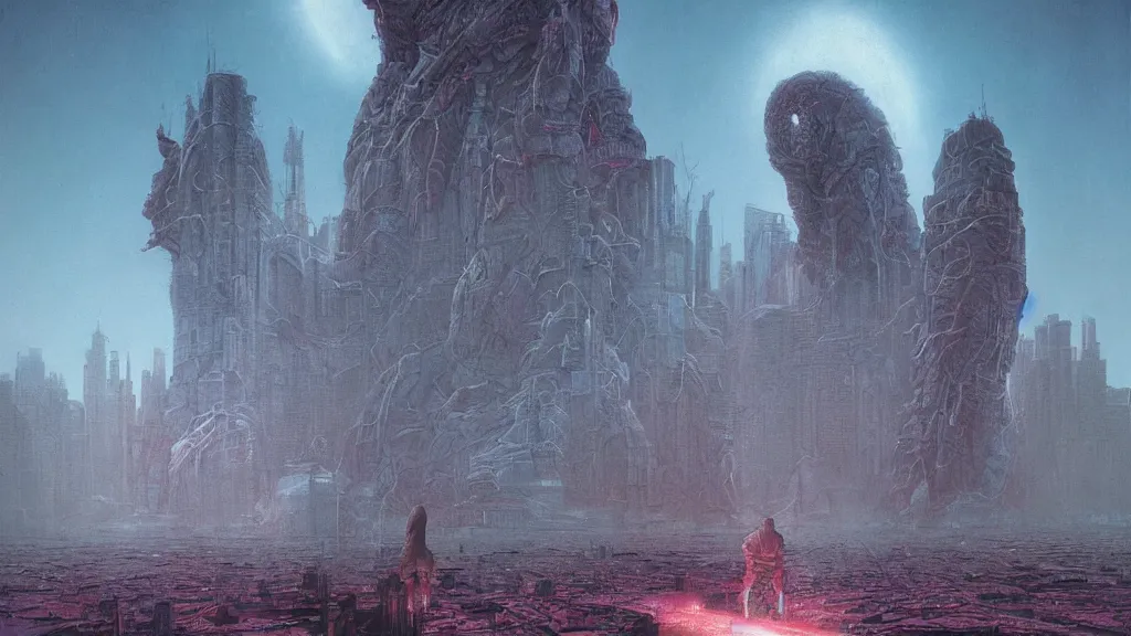 Prompt: there is a monster problem in Chicago, by Wayne Barlowe and Alan Bean and Bekzinski and Beeple
