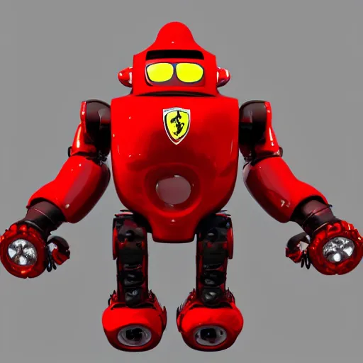 Prompt: a red robot with big tires on it's shoulders, Ferrari logo on it's chest, wearing a round helmet | unreal engine | hd | 3D model
