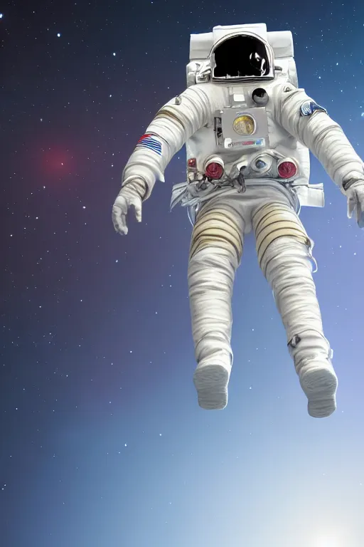 Prompt: a bottom view of a walking astronaut, photography, out - space background, cinematic lighting, 8 k