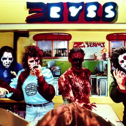 Prompt: 1990's diner full of zombies