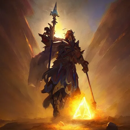 Image similar to a glowing holy light attack from the sky, warriors on the ground, hearthstone art style, epic fantasy style art by Craig Mullins, fantasy epic digital art, epic fantasy card game art by Greg Rutkowski