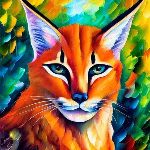 Prompt: oil painting of a caracal by leonid afremov