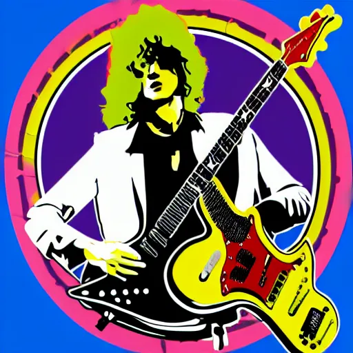 Image similar to jimmy page from led zepelin playing - guitar - solo, sticker - art, svg vector, adobe - illustrator