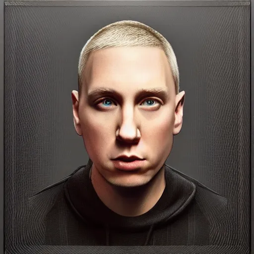 Image similar to a selfie of eminem by jason de graaf, pedro campos and denis peterson. intricate, detailed, complex, fractal, hd, 4 k, realism, hyperrealistic painting, appgamekit, art of illusion, artrift, cryengine, finalrender, rendered in blender, shadow depth, sketchfab, sketchlab, substance designer, vray, unreal engine